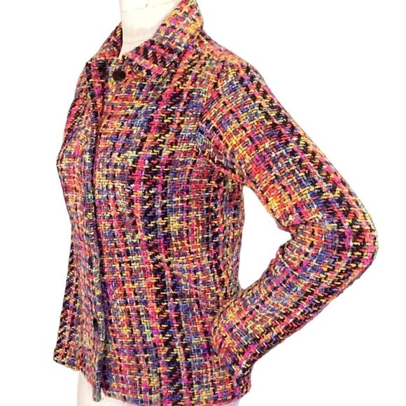 Chico's 0 (S/4) Colorful Tweed Woven Blazer Jacket Button-Front  40S - Picture 4 of 8